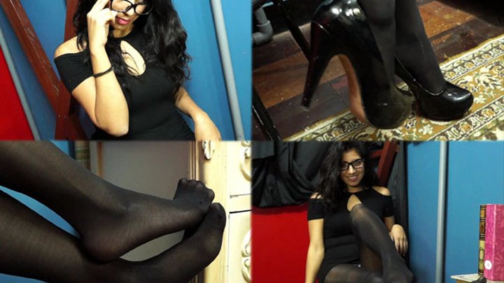 Black suits her well!! Dangling and pantyhose with Catalina - MOV