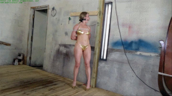 Hot bikini blonde bound to the wall stretched out by her crotch rope  (WMV HD 8000kbps)