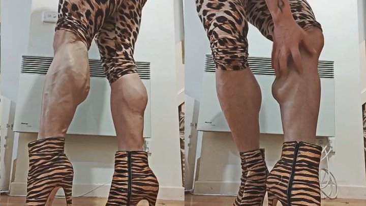 Tiger Boots and Leopard Tights Muscle Worhip