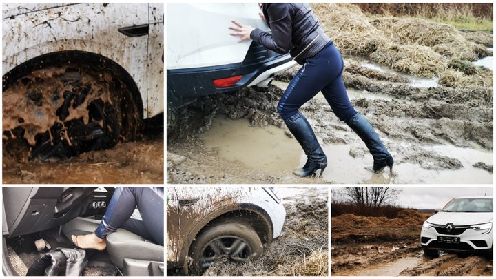 Russian girl got stuck in deep soft mud driving Arkana