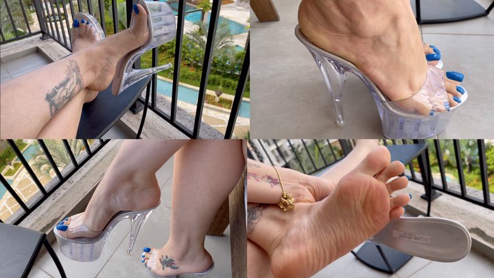 Big feet, long nails, pink sole and acrylic sandals - perfect match, right?! (MP4-HD 1080p)