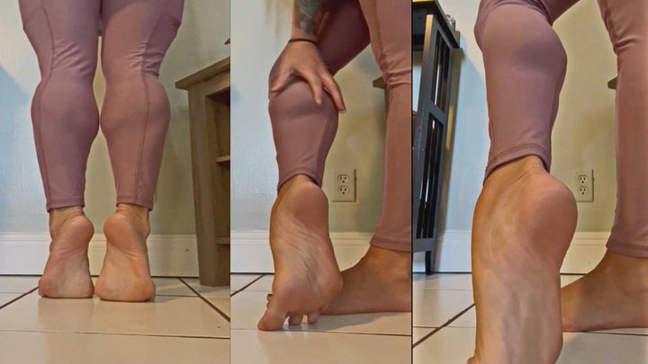 Pink Tights Flex and Muscle Worship Barefeet
