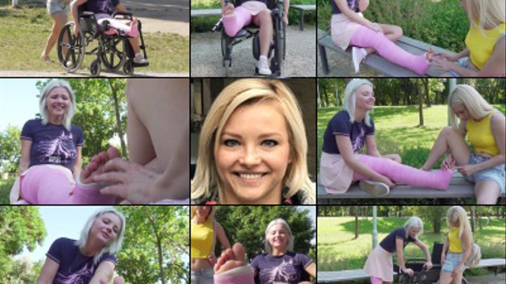 Zazie LLC Wheelchair Gets Her Cast foot Tickled
