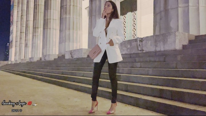 Angie crushing a cigarette with her high heels in Buenos Aires