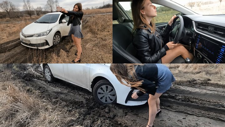 Natasha stops the car to take a selfie, but gets stuck