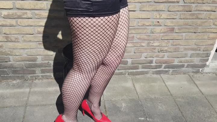Playing in fishnets outside