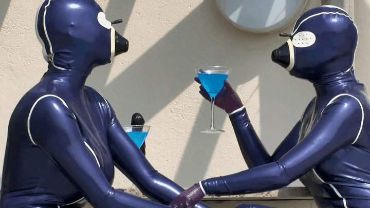 Two Sexy Purple Latex Dolls Have Fun In Outdoor Pool - Part 1 of 2 - Pussy Fingering And Strap-On Fuck