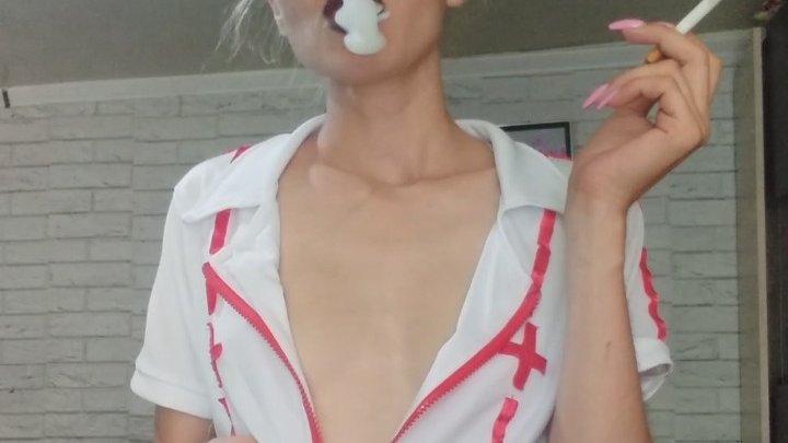 Sexy Nurse smokes Marlboro