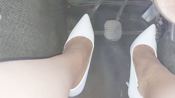 Vintage Fiat 500 old driving pointed white heels and nylon stocking pantyhose