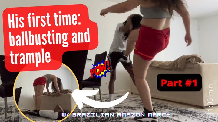 His first time: ballbusting and trampling - Amazon Marcy