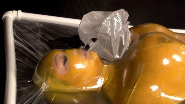 Rubber Girl Vacuumed In Clear Plastic Vac-Bed Breath Play