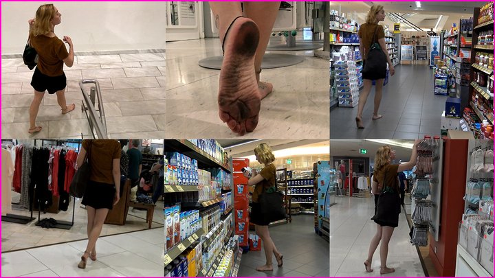 Lilith walks Barefoot through a Store and a Supermarktet