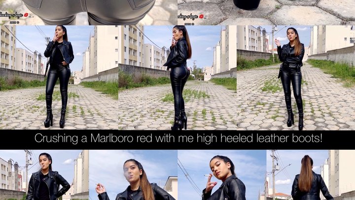 Smoking marlboro reds in full leather and crushing outdoors with my high heeled leather boots - a custom clip