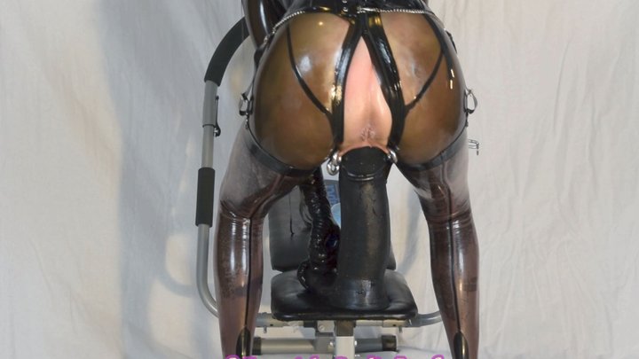 Heavy Pierced Latex Doll in Transparent Catsuit Corset, Stockings & Silver Mask Fuckings Several Huge Rubber Dildos & sucks pierced dick PART III