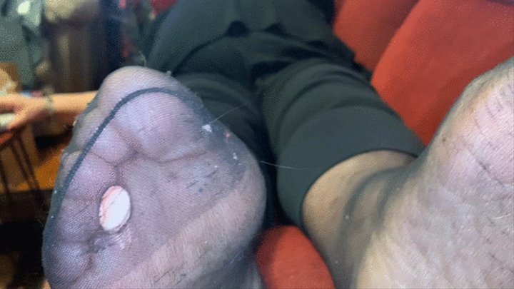 New pedicure Close-up and Tickeling Sweaty Nylon Soles