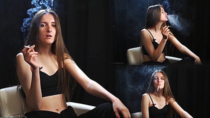 18 y-o Margarita is smoking two 120mm cigarettes and givving an interview about smoking