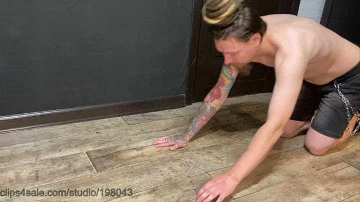 Kicking My slave hard and humiliating and insulting him during the process