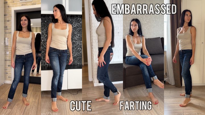Cute embarrassing farting in jeans