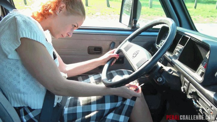 Pedal Challenge - Veronica driving and revving engine of an old VAN (FullHD)