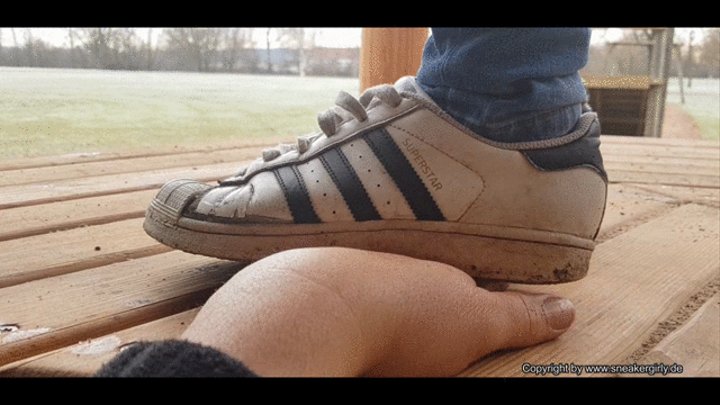 finger trample with used adidas superstar