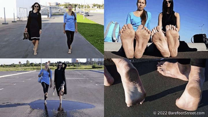 Anastasia and Kristina with huge feet barefoot on an asphalt field (Full with 27% discount) #20220420